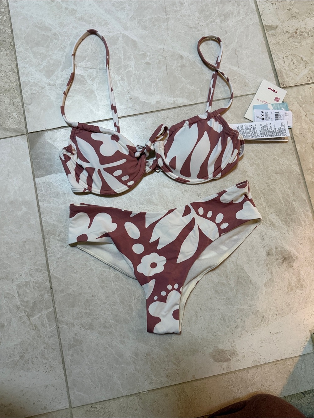 Roxy Floral Bikini Set in Mauve and White